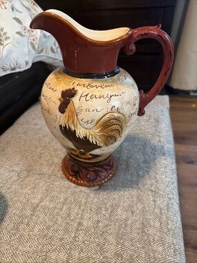 Decorative Rooster Ceramic Pitcher - Brown and Cream